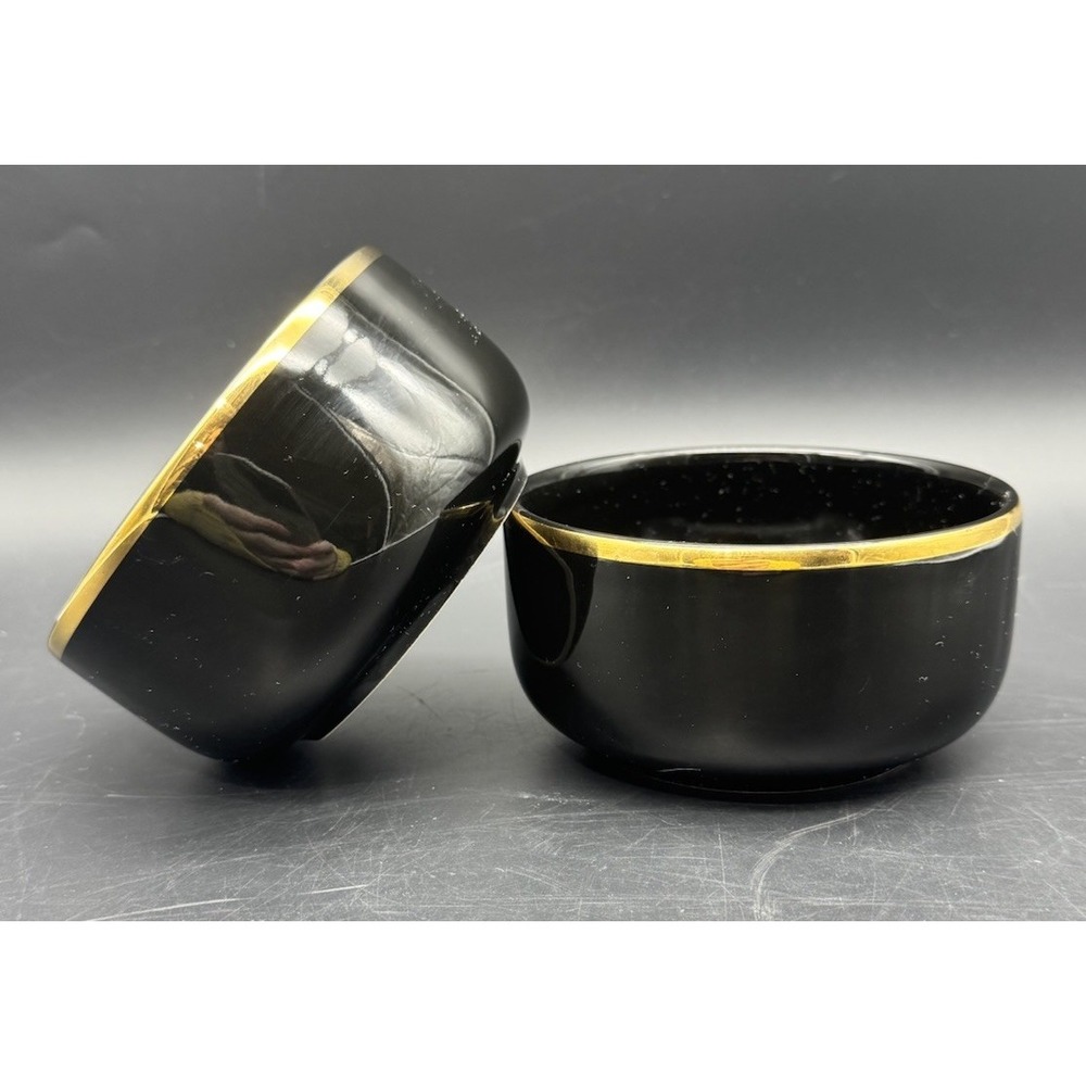 Vintage Waechtersbach Black Ceramic Bowls Gold Rim Set of 2 West Germany